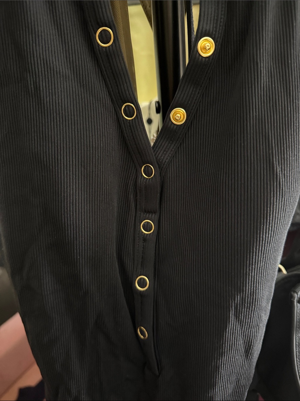 Robin Piccone Black Ribbed Snap One-Piece - Picture 2 of 4
